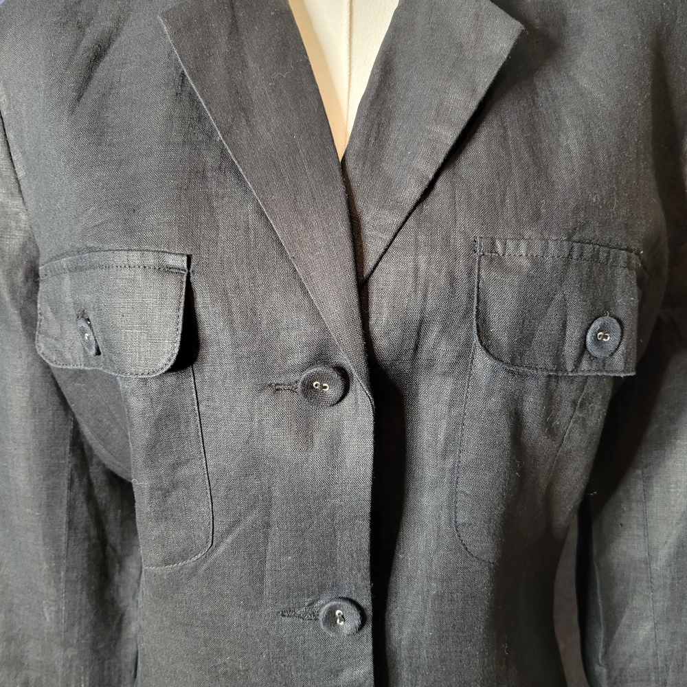 Merona Black Lenin Blazer Size M Old Money Minimalist Scandi girl Normcore - Picture 4 of 6